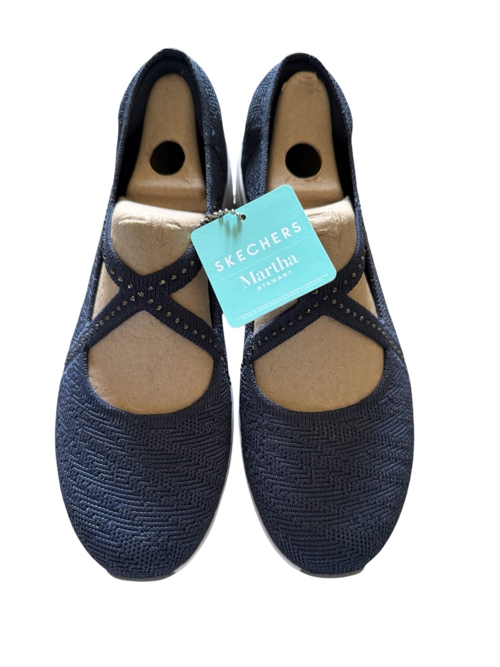 Skechers Martha Stewart NIB Meadow Walks Navy Crisscross Knit Mary Jane Flats